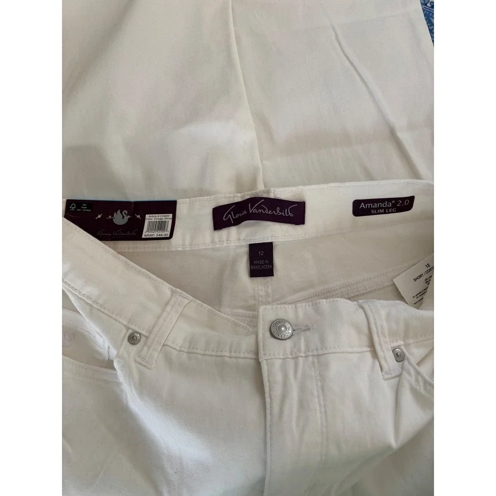 Gloria Vanderbilt Amanda Slim Pants 12 Short White NWT MSRP $48